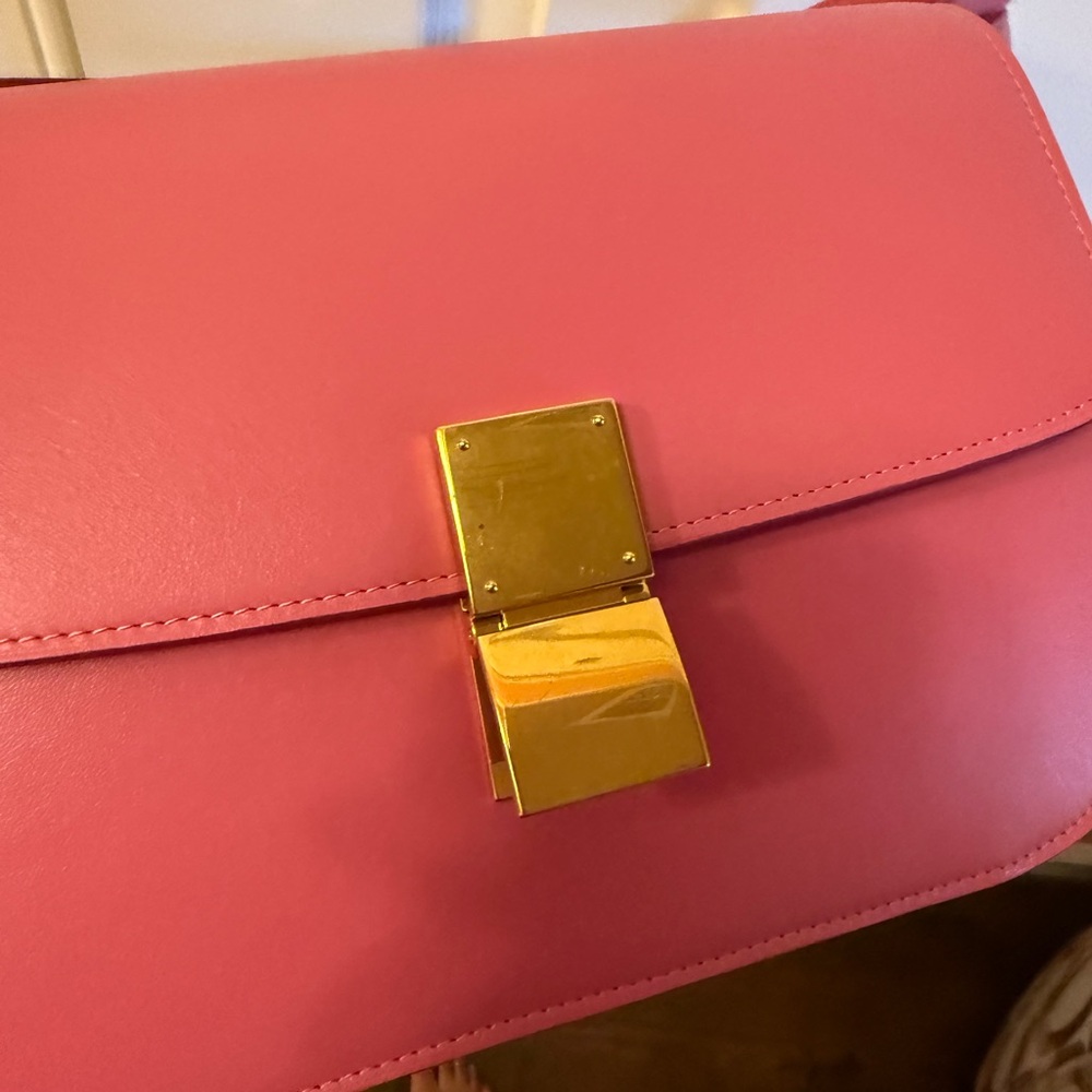 Celine Box Bag in Pink with Gold Clasp